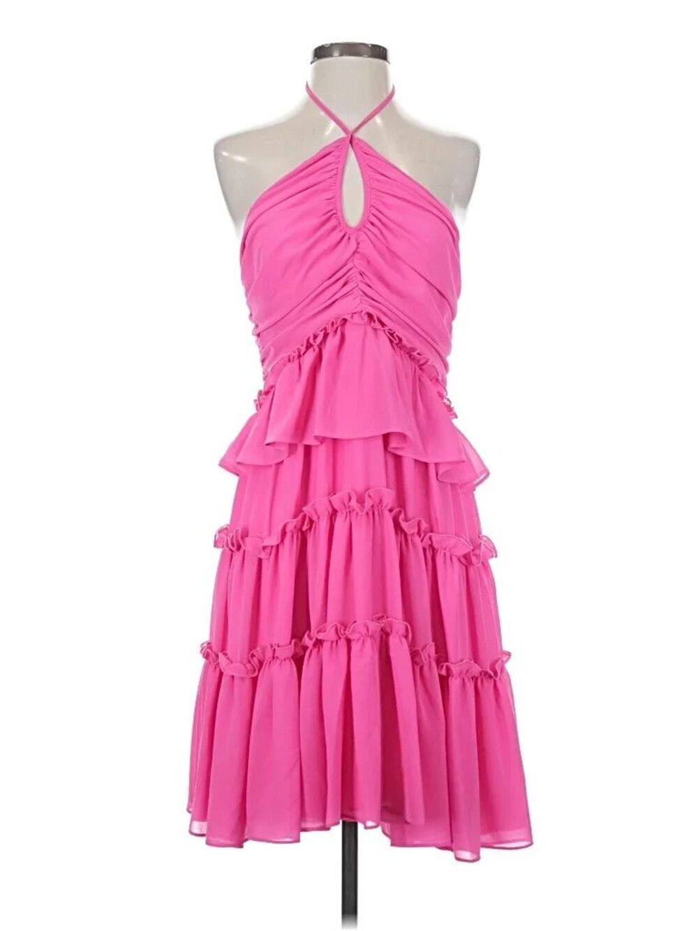 One 33 Social women Fuchsia Pink Tier Ruffle Halter Short Mini Dress size 2 $375 - Picture 6 of 13
